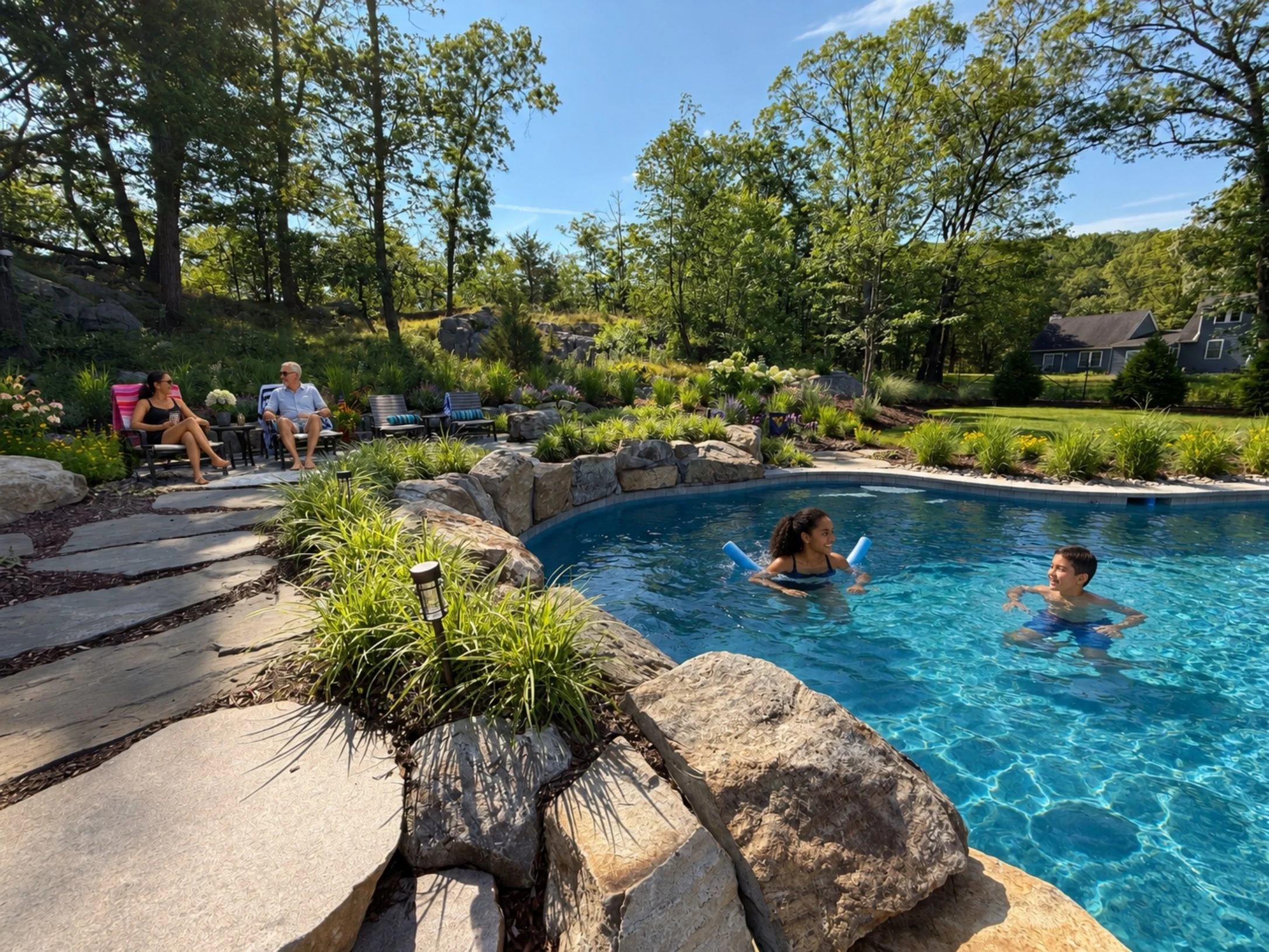 Natural-style swimming pool with rock features and surrounding landscaping.jpg