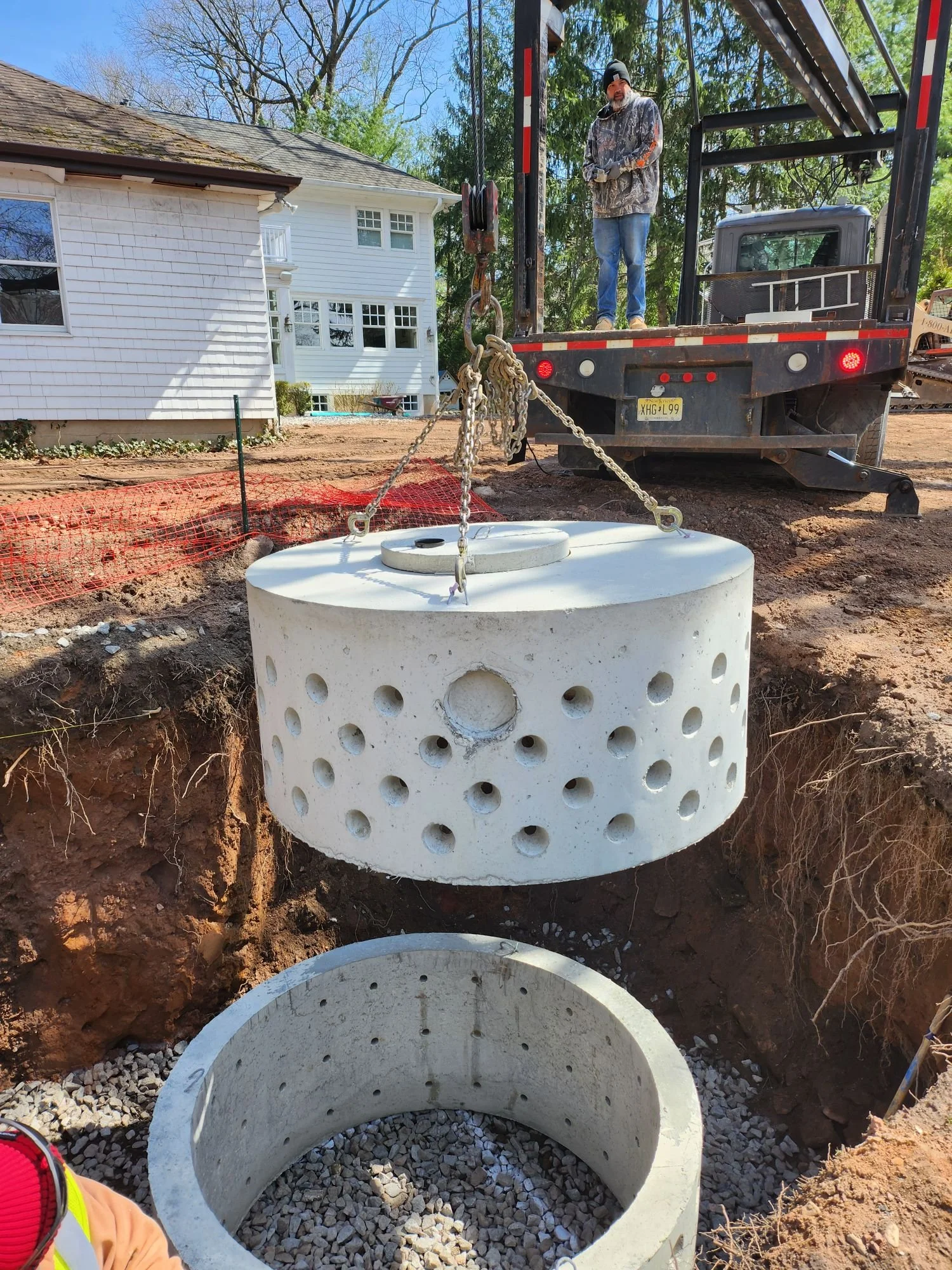 Dry well system being installed during Drainage & Sitework in Franklin Lakes, NJ