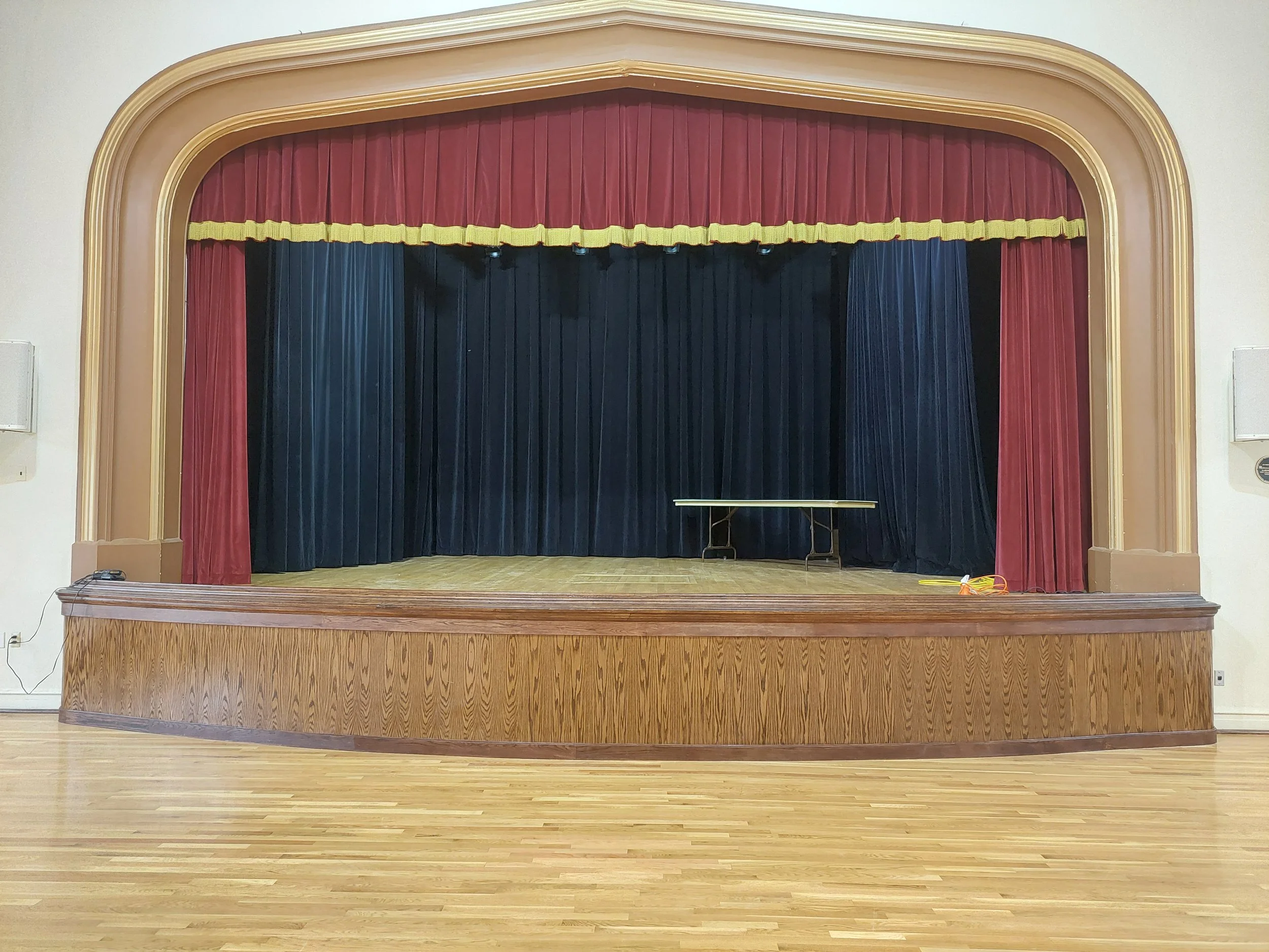 Rebuilt stage front in historic building