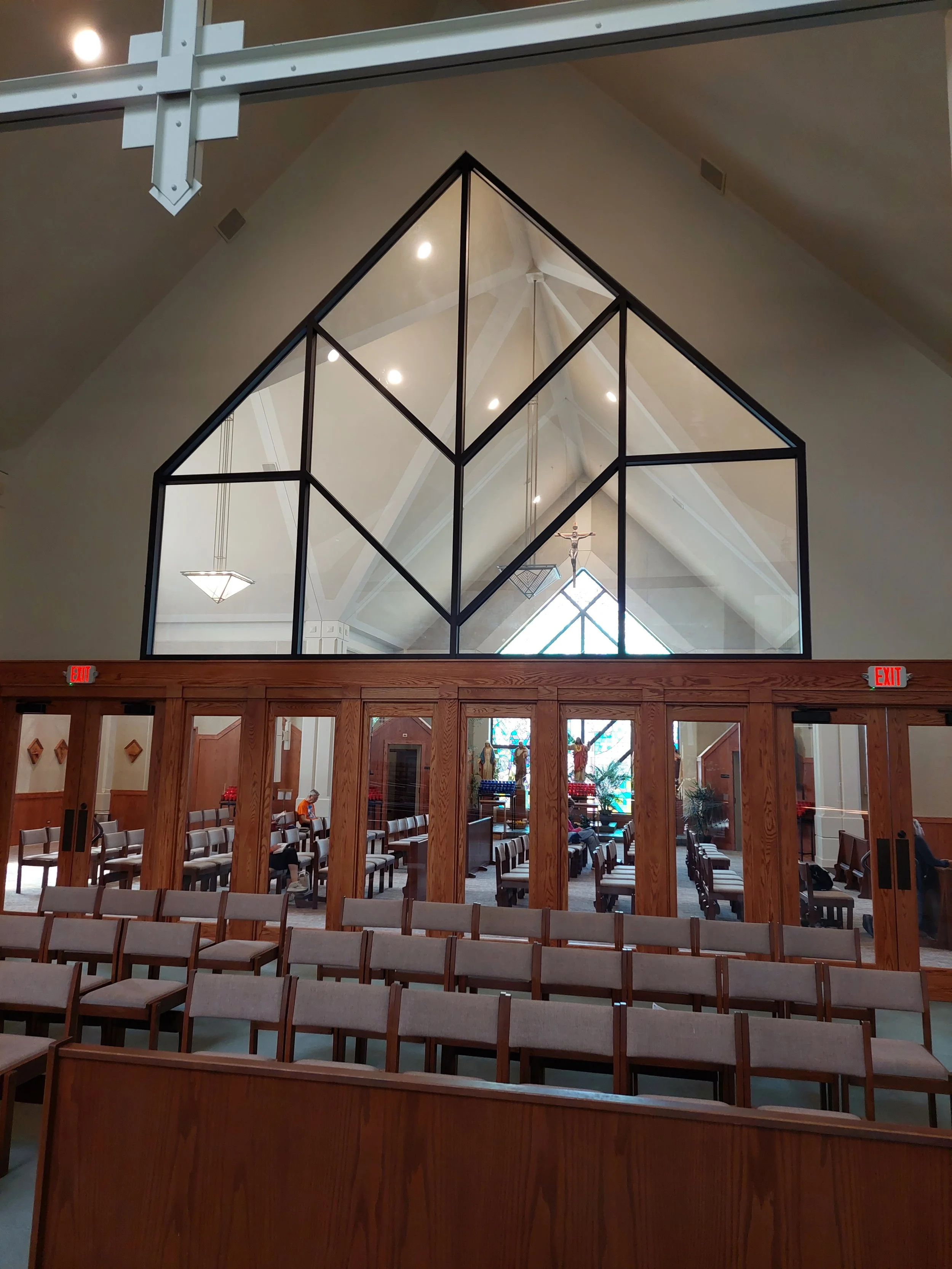 Large custom glass window in church