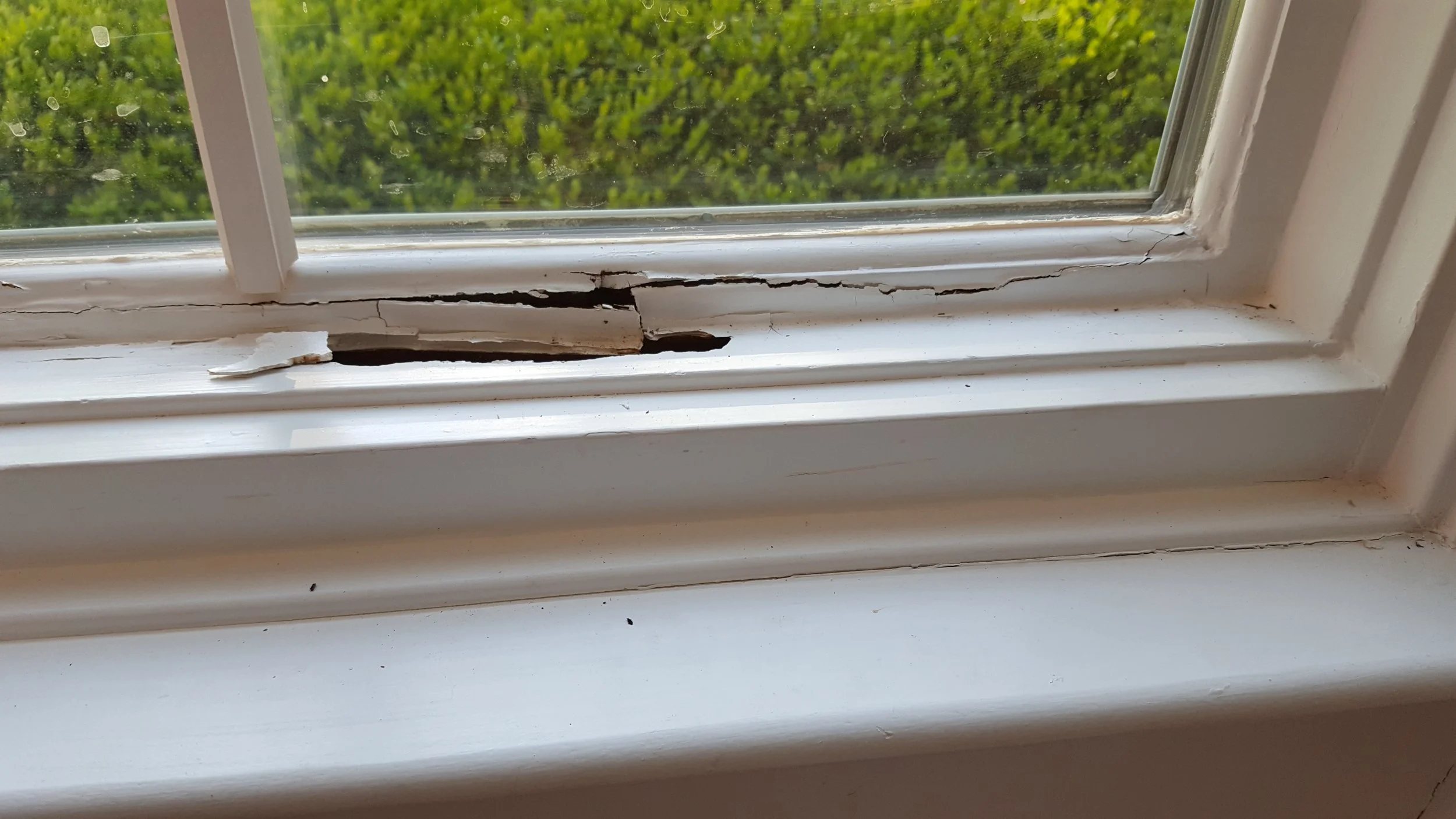Rotten window sill before repair