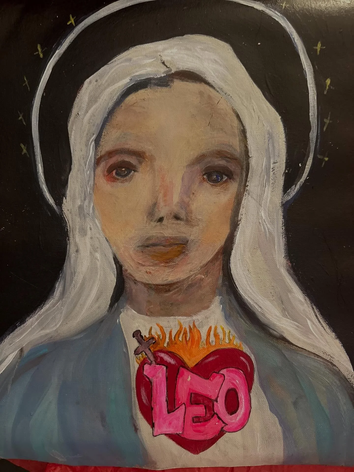 &ldquo;This painting is about having faith and believing that there is a better place. I believe the blessed mother is always with us and our children&hellip; she&rsquo;s the ultimate mother who watches after all of us. Leo was so kind, so gentle. He