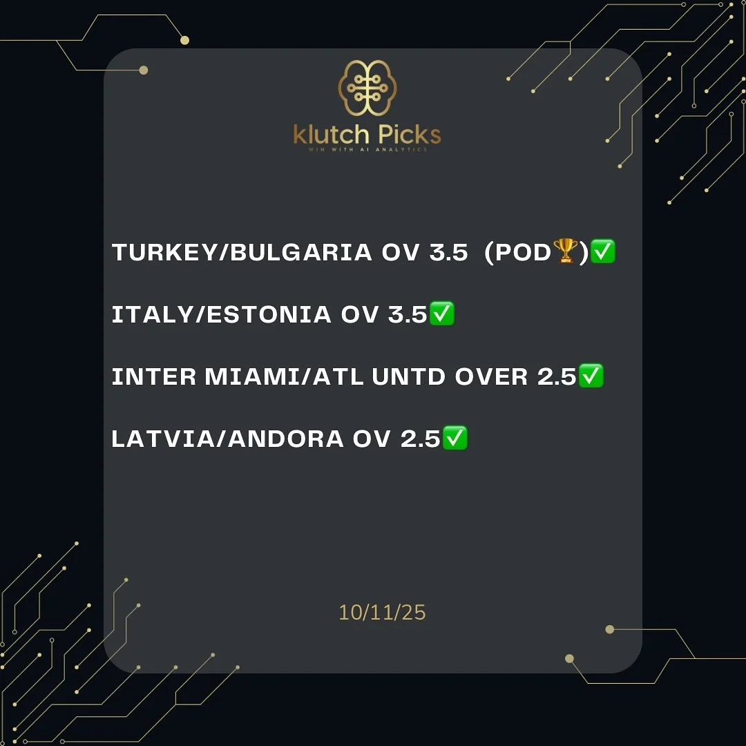 10/06/25 KLUTCH WINNERS. ANOTHER BANGER FROM THE ALGO KINGS WITH A SWEEP(4-0)✅✅✅✅

85-27 RUN💰💰💰

🗝️When data meets discipline , the results speak for themselves .

📌DM us for package information , let&rsquo;s get you winning with AI Analytics 🧠