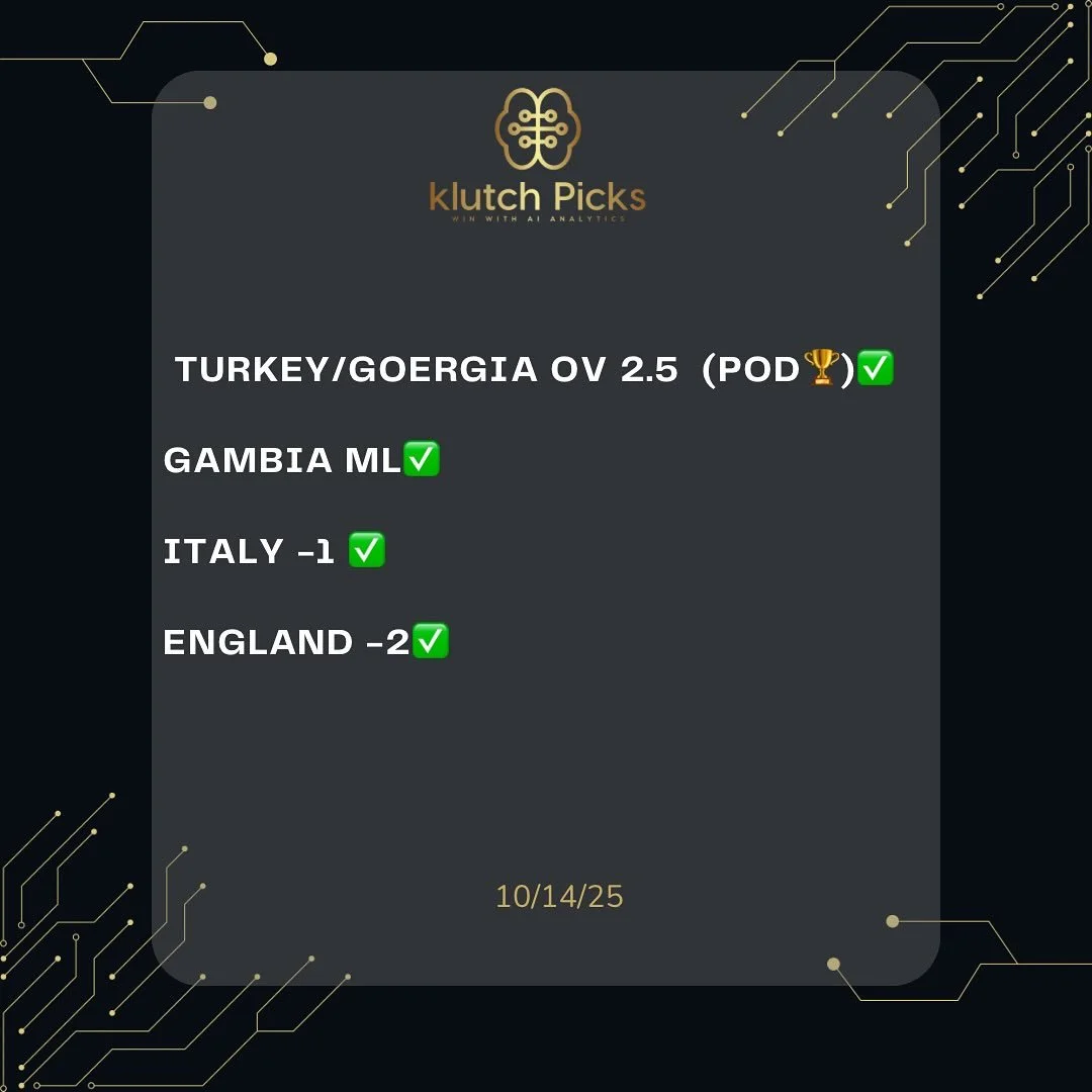 10/14/25 KLUTCH WINNERS. ANOTHER BANGER FROM THE ALGO KINGS WITH A SWEEP(4-0)✅✅✅✅

88-27 RUN💰💰💰

🗝️When data meets discipline , the results speak for themselves .

📌DM us for package information , let&rsquo;s get you winning with AI Analytics 🧠