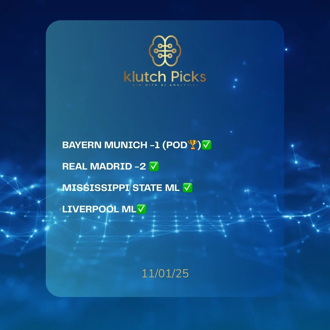 11/01/25 KLUTCH WINNERS. ANOTHER BANGER FROM THE ALGO KINGS WITH A SWEEP(4-0)✅

96-34 RUN💰💰💰

🗝️When data meets discipline , the results speak for themselves .

📌DM us for package information , let&rsquo;s get you winning with AI Analytics 🧠📊?