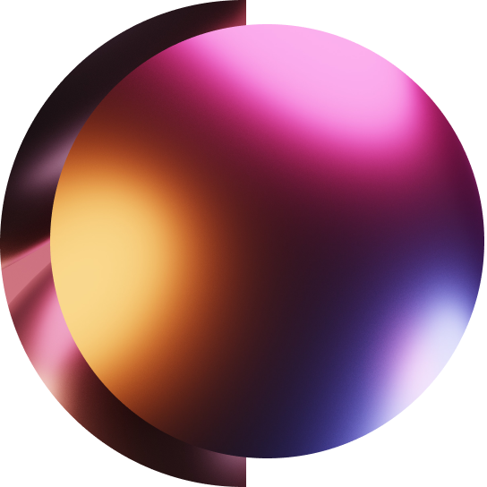 Abstract image featuring a colorful gradient sphere with shades of pink, purple, yellow, and black.