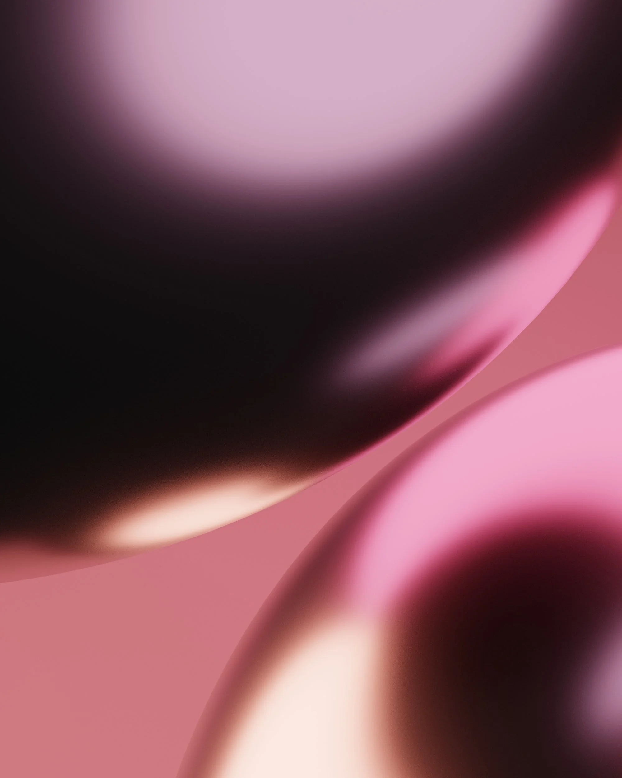 Abstract close-up of smooth, curved surfaces in shades of pink, black, and beige with soft gradients.