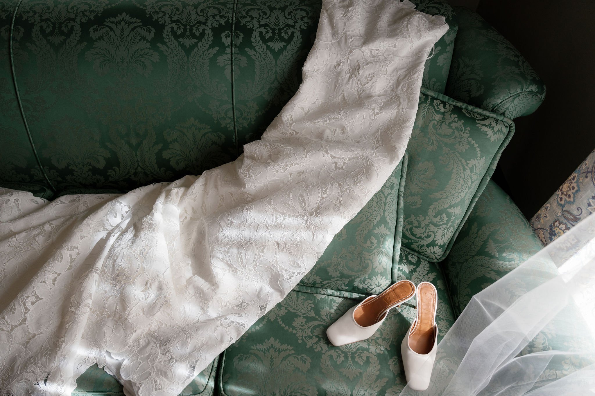 bridal dress and shoes