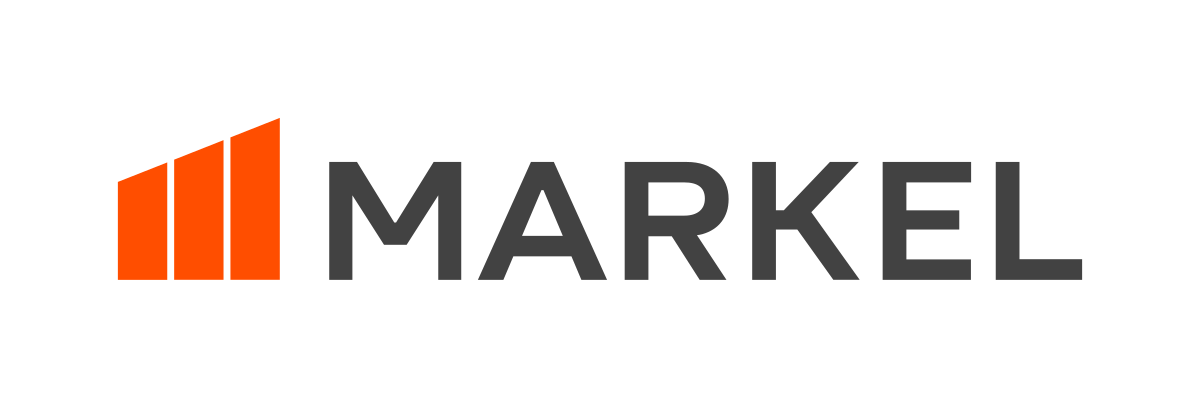 Logo with three orange bars increasing in height, next to the word 'MARKEL' in black capital letters.
