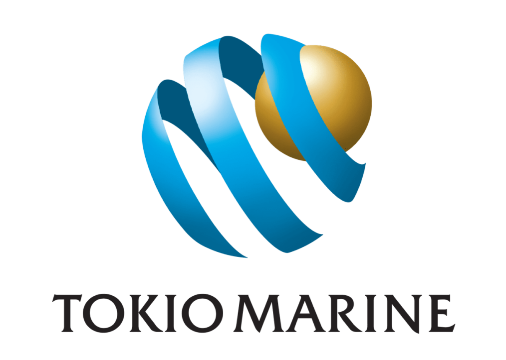 Logo of Tokio Marine HCC featuring a gold and blue globe with blue ribbons surrounding it, and the company name in black text.