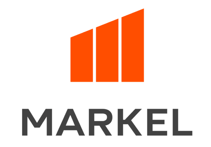 Logo with three orange bars increasing in height, next to the word 'MARKEL' in black capital letters.