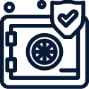 Icon of a safe or vault with a heart symbol on it, indicating security or protection of valuables.