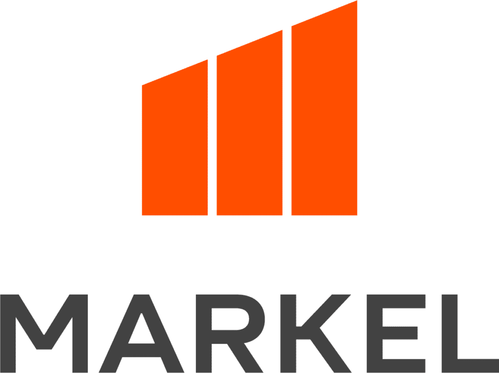 Logo with three orange bars increasing in height, next to the word 'MARKEL' in black capital letters.