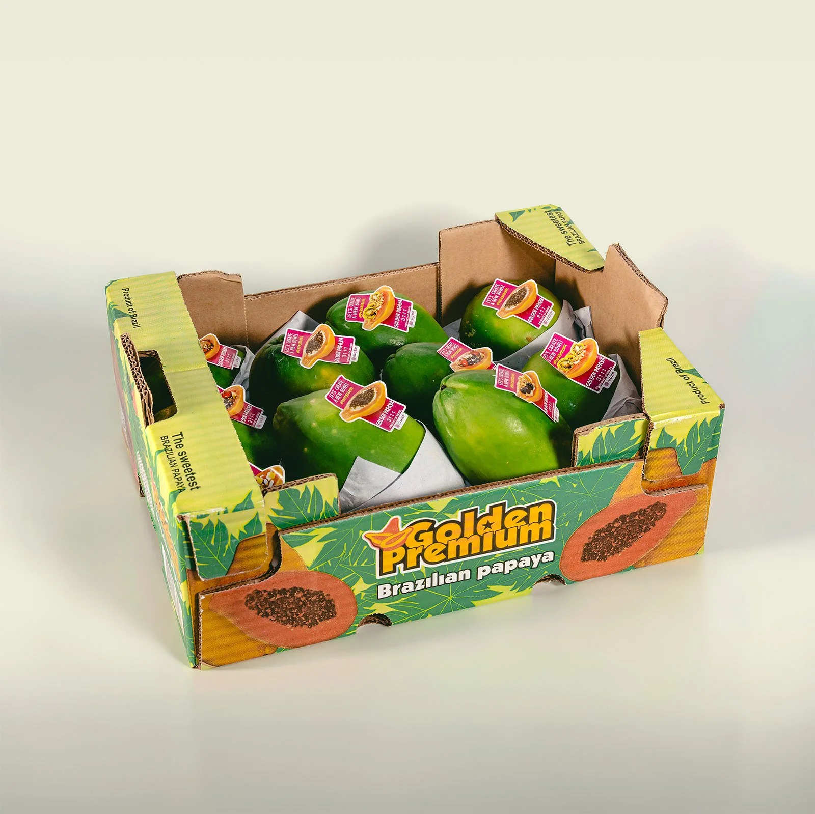 Trio of golden papayas, fresh Solo papaya fruit wholesale, tropical produce supplier Ecoripe Tropicals