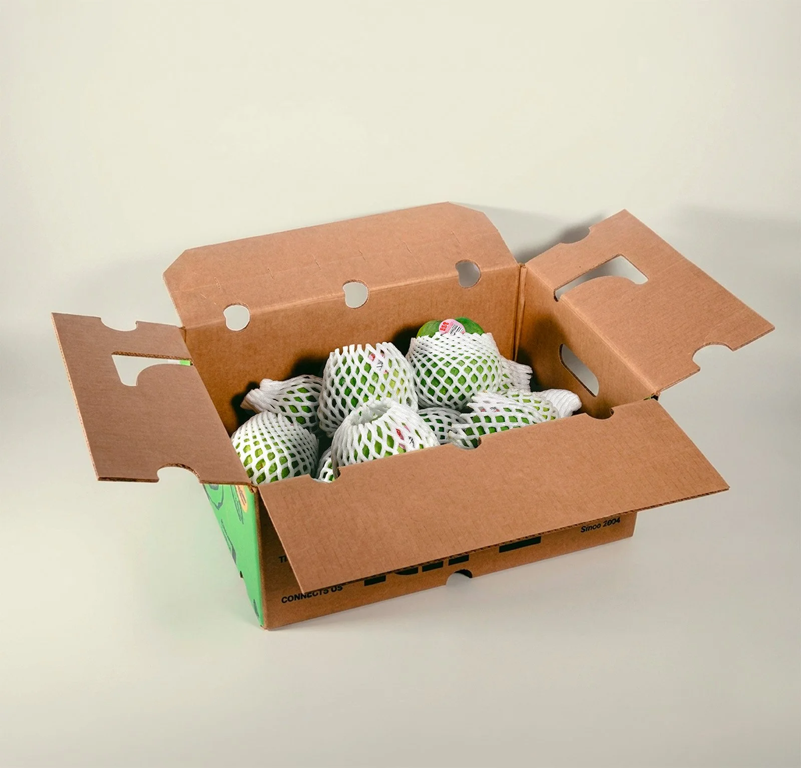 Case of fresh Thai white guava ready for wholesale shipment, packed by Ecoripe Tropicals for retail distribution
