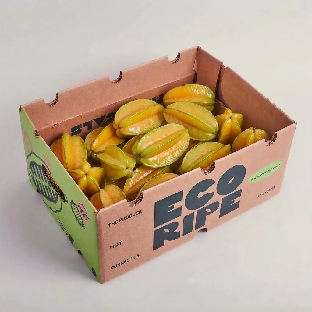Bulk case of organic star fruit, wholesale carambola supplier for retailers, Ecoripe Tropicals tropical produce