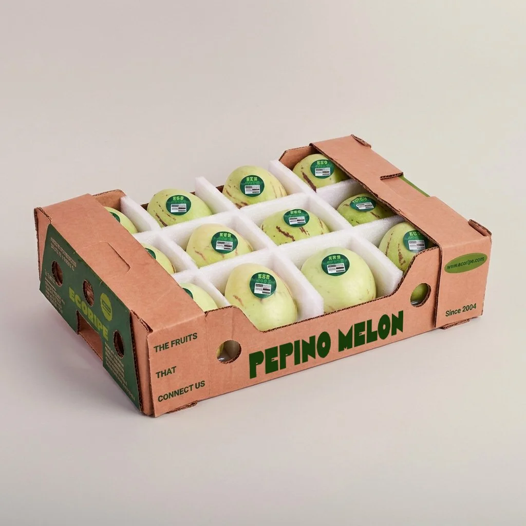Wholesale case of 12 pepino melons, bulk fresh fruit supplier for retailers, Ecoripe Tropicals tropical produce