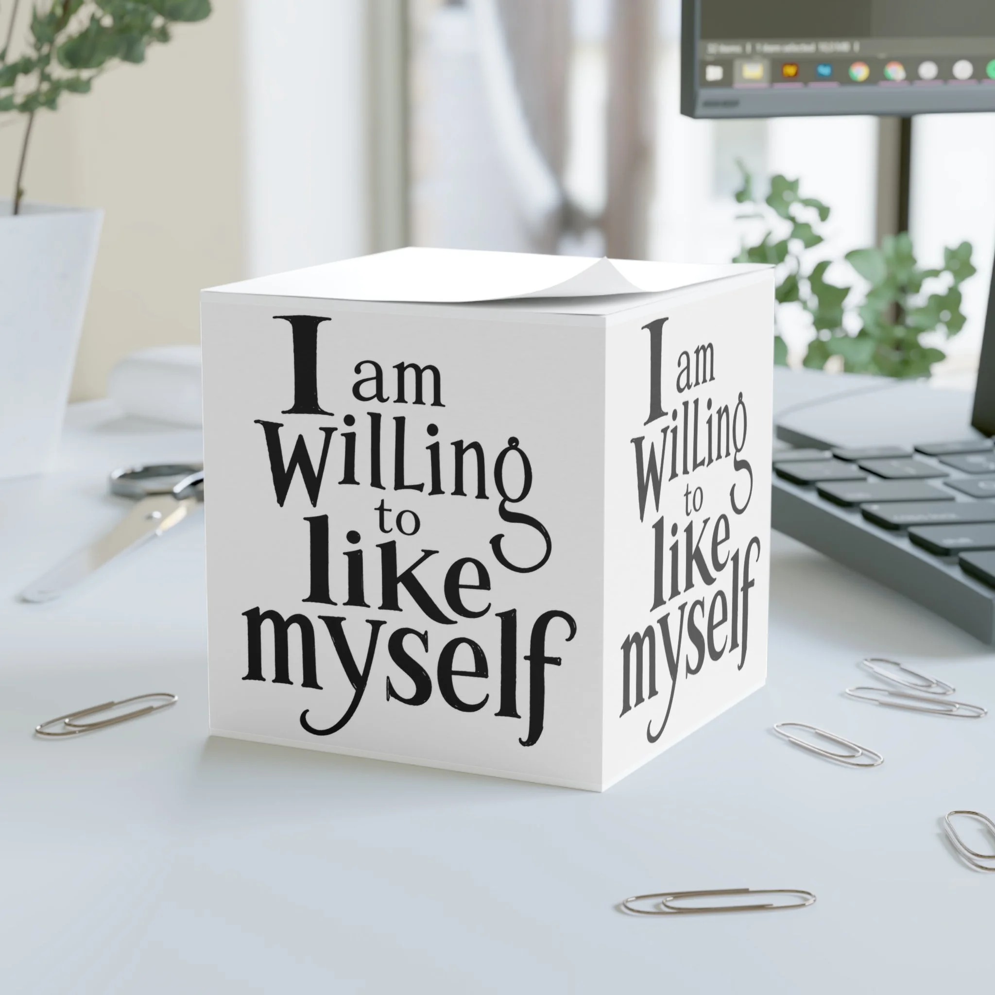 I Am Willing To Like Myself Note Cube | Affirmation Desk Accessory