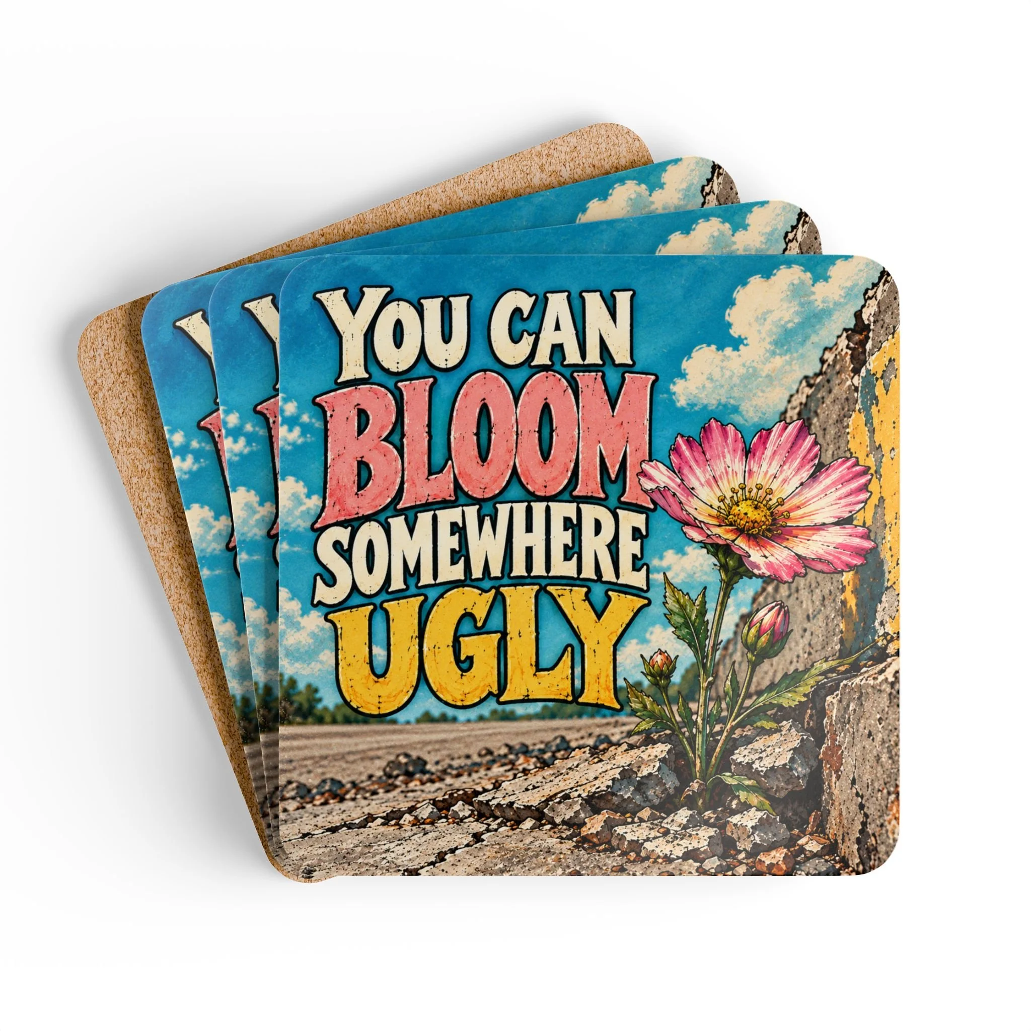You Can Bloom Somewhere Ugly | Self Love | Encouragement | Affirmation Gift | Loui Crow Lyrics | Cork Coaster Set 3.74