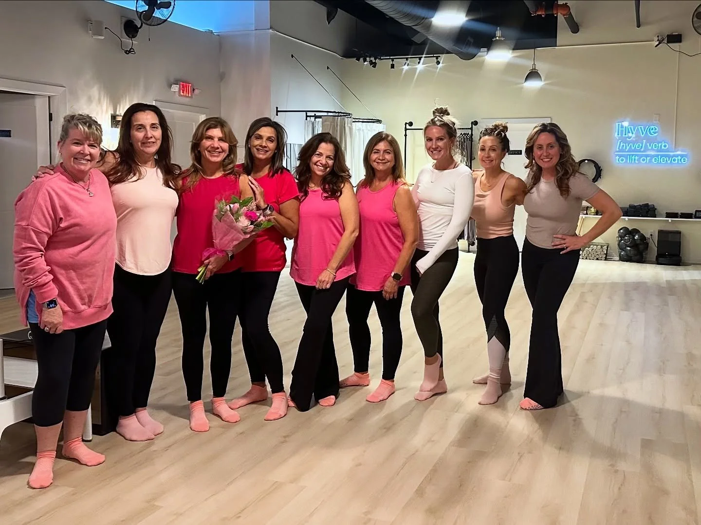 Our recurring Wednesday private group showed up in pink to honor two of their own - beautiful, strong breast cancer survivors.

A reminder to slow down, check in and take care of ourselves.

Tomorrow is the last day for Hyve for Hope and the special 