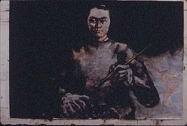 Self Portrait, oil on map