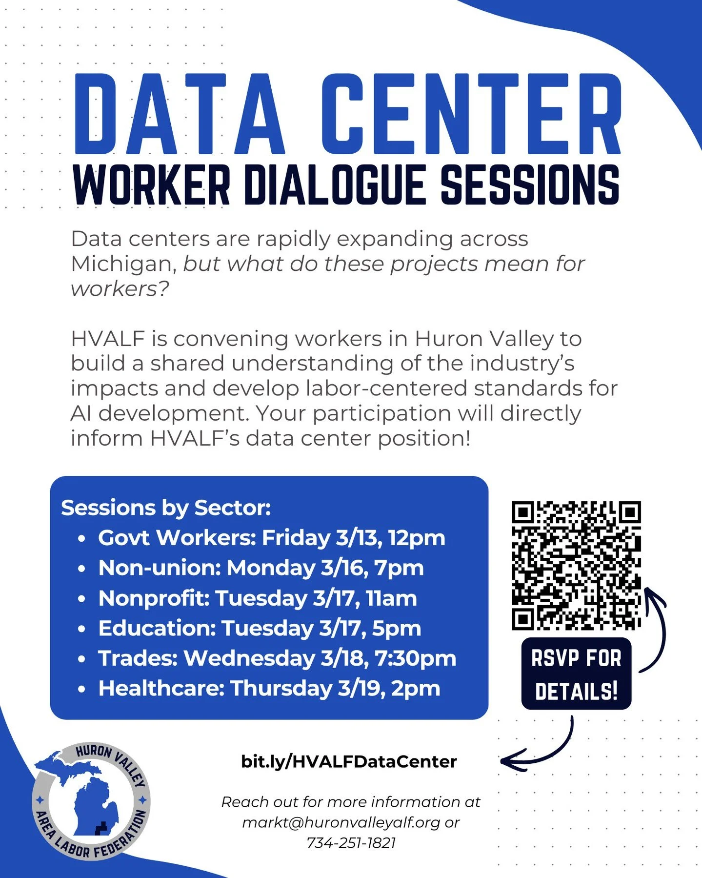 We're hosting worker dialogue sessions on how data center development impacts working-class communities. By participating, you&rsquo;re helping build a worker-centered vision of data centers and AI in the region!

📩 RSVP for a session at the link in