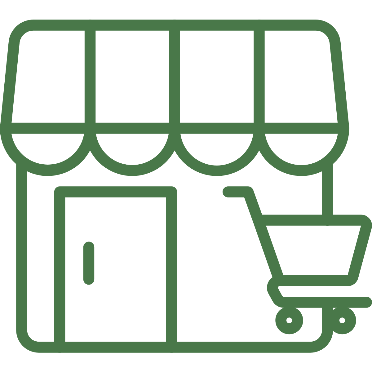 Retail icon representing custom fabrication and manufacturing solutions for storefronts, fixtures, and retail environments.