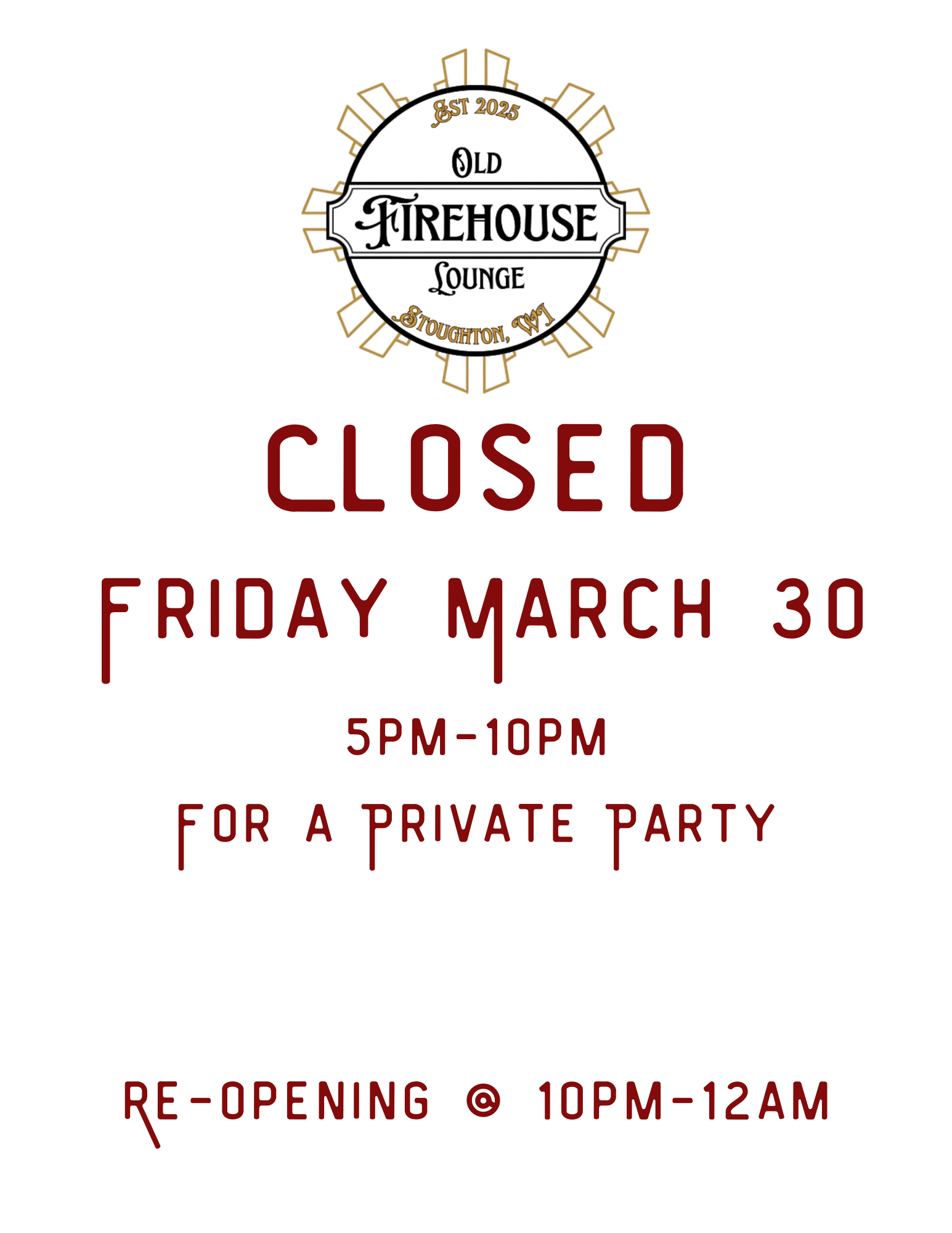 CLOSED 5P-10P FOR PRIVATE EVENT