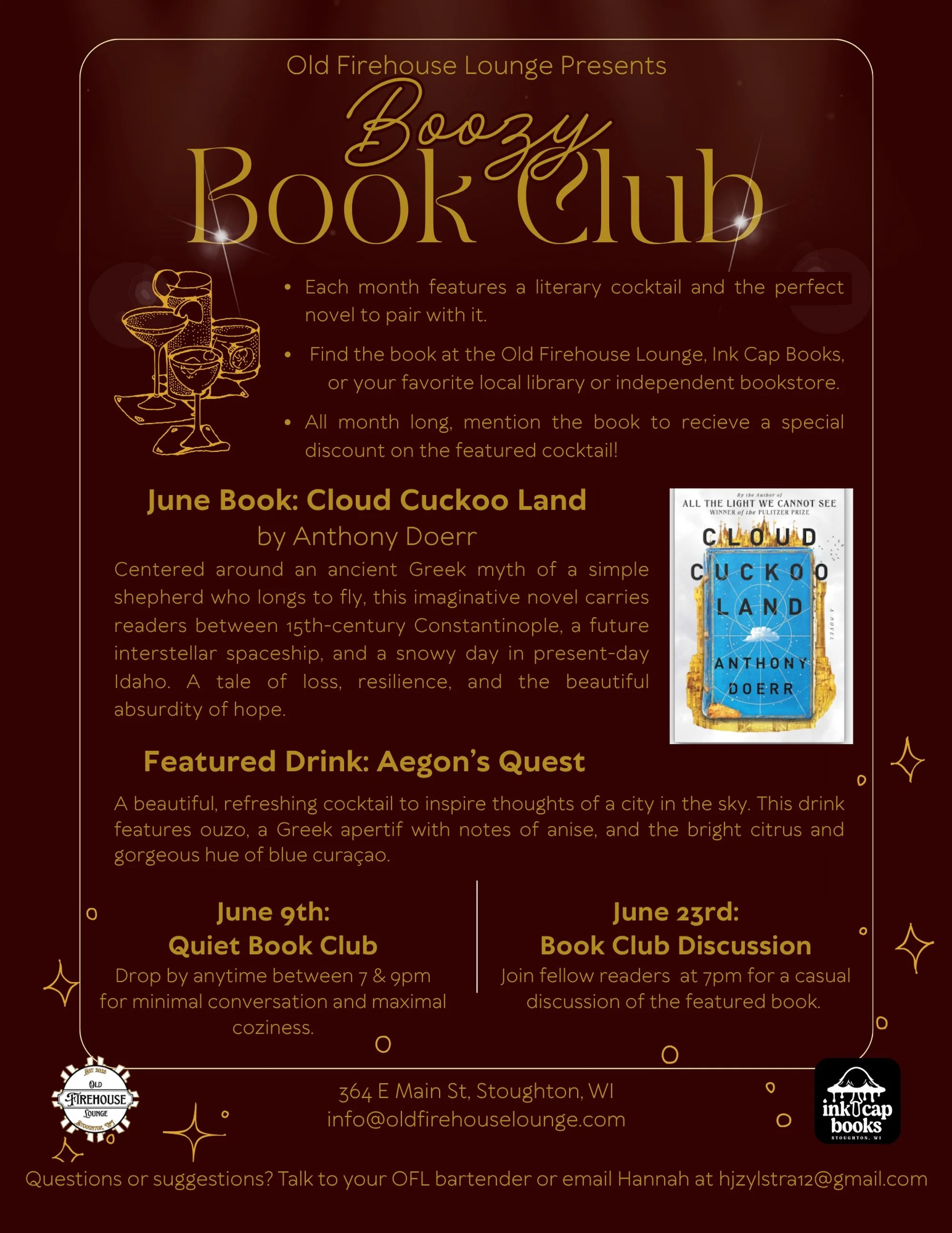 June&rsquo;s pick is here! This month at Boozy Book Club we&rsquo;re reading Cloud Cuckoo Land by Anthony Doerr &mdash; a stunning, imaginative novel from the Pulitzer-winning author of All the Light We Cannot See. It weaves between 15th-century Cons