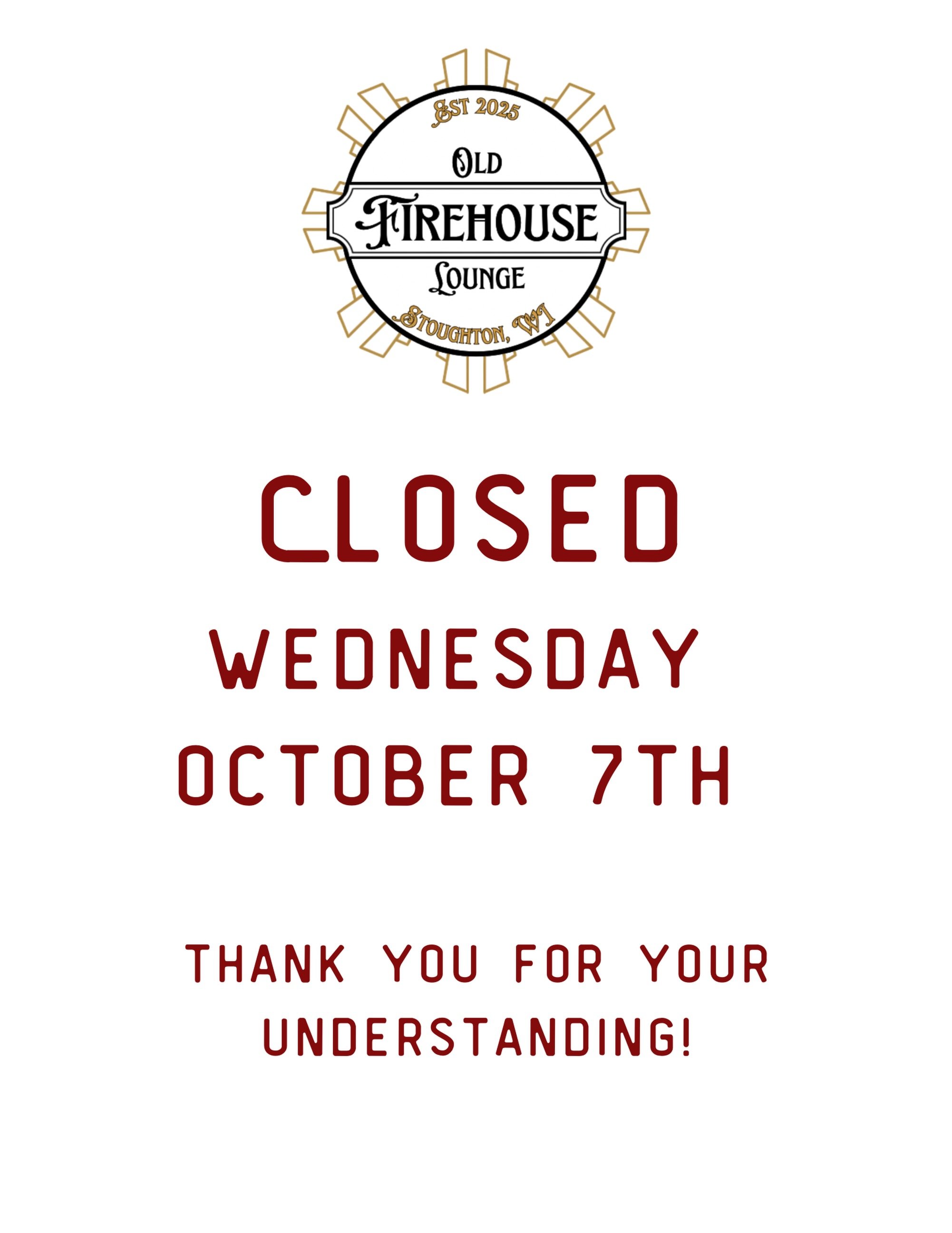 Sorry for any inconvenience. We will be closed today, Wednesday October 7th. 
 
See you all tomorrow!!
 
 
#smallbusiness #supportlocal #closedfortoday