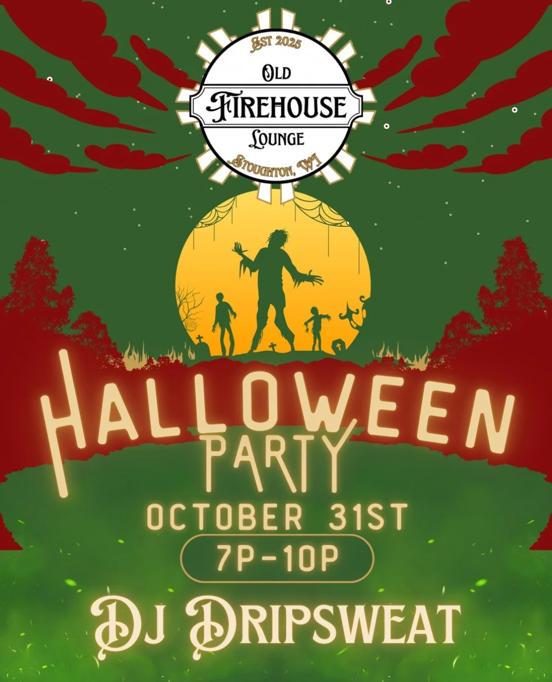 🎃 HALLOWEEN PARTY at the Old Firehouse Lounge! 👻
 
Get spooky with us on Halloween night &mdash; Saturday, October 31 from 7&ndash;10pm! We&rsquo;ve got @djdripsweat on the decks spinning all night long, so grab your costume and come dance with the