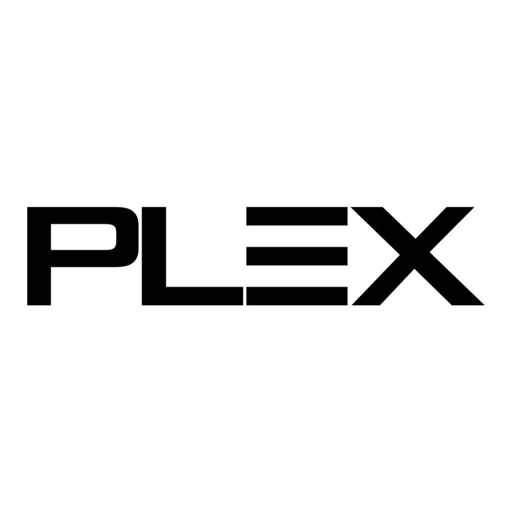 Black PLEX logo on a white circular background.