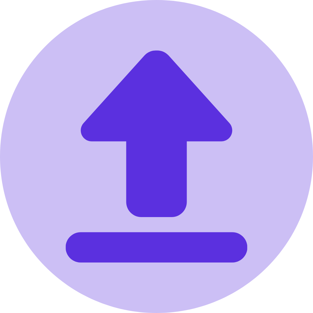 A circular icon with a purple background and a black arrow pointing upward.