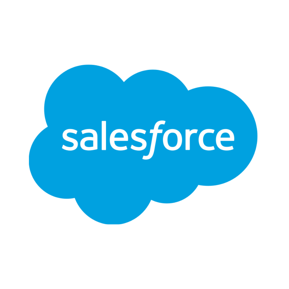 Salesforce logo inside a blue cloud shape on a white circular background.