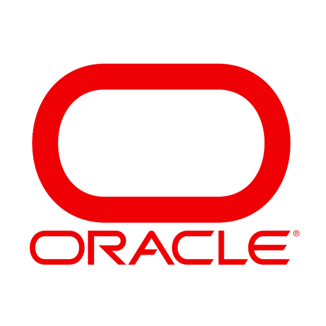 Oracle logo with red oval and the word 'Oracle' below.