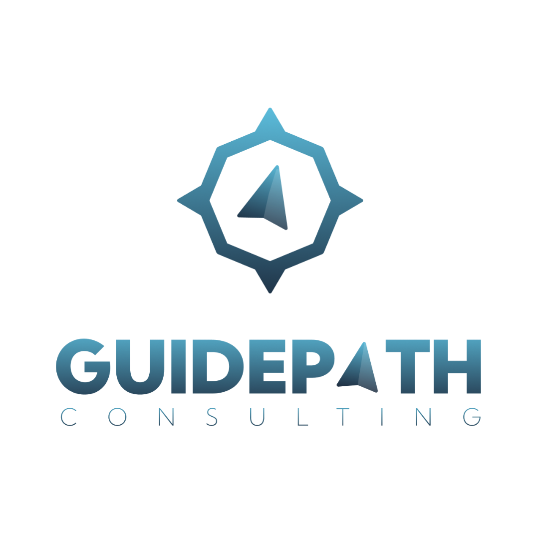 Guidepath Consulting logo featuring a stylized compass with a triangular needle and the company name in bold gradient blue letters.