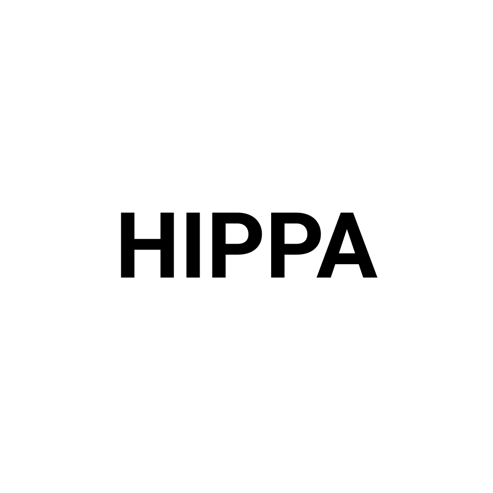 A white circular badge with the black text 'HIPPA' in the center.