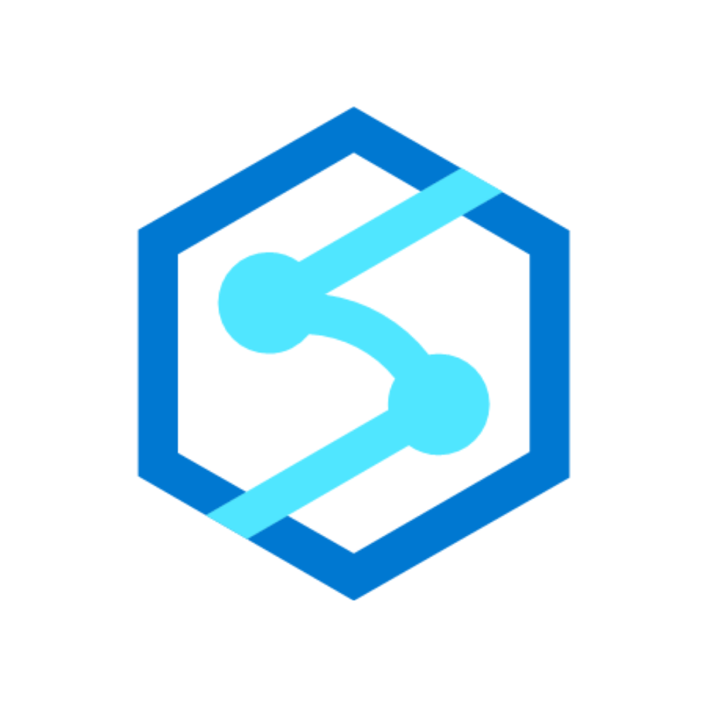 Icon featuring a blue hexagon with connected circles and lines, representing a network or molecule.
