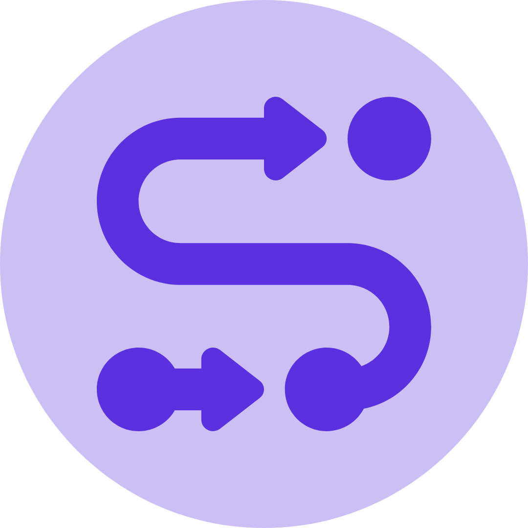 A circular, gradient purple icon with a stylized white snake and a right-pointing arrow.