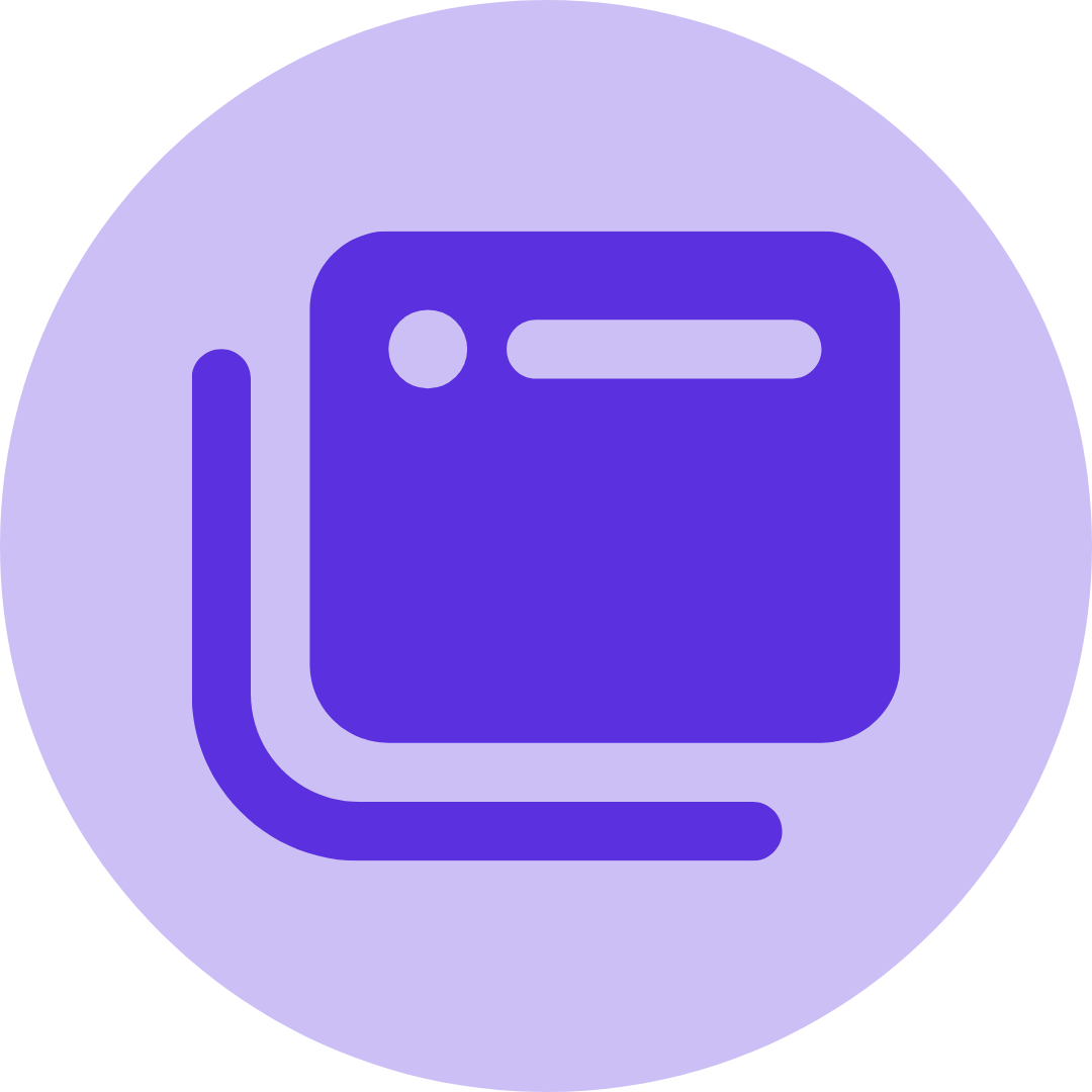 A blue circular gradient with a faint speech bubble icon in the center.