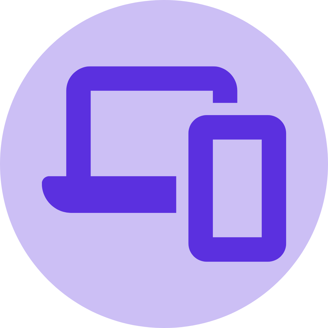 Blurred purple circular logo with abstract shapes.