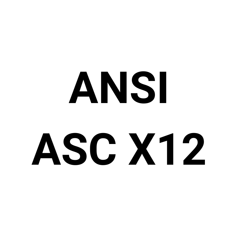 Circular sign with black text on a white background reading "ANSI ASC X12".