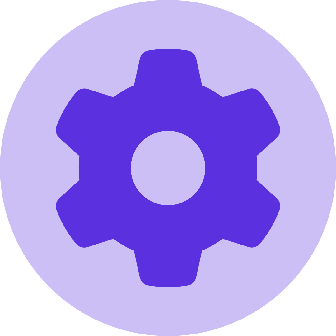 A circular blue gradient with a faint outline of a six-petaled flower shape in the center.