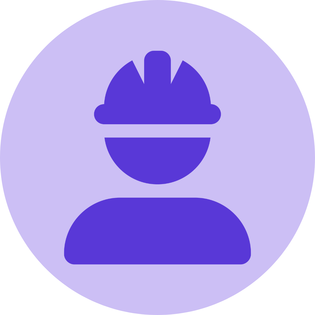 A blue circular icon featuring a simplified outline of a person wearing a firefighter helmet, symbolizing firefighting or fire safety.