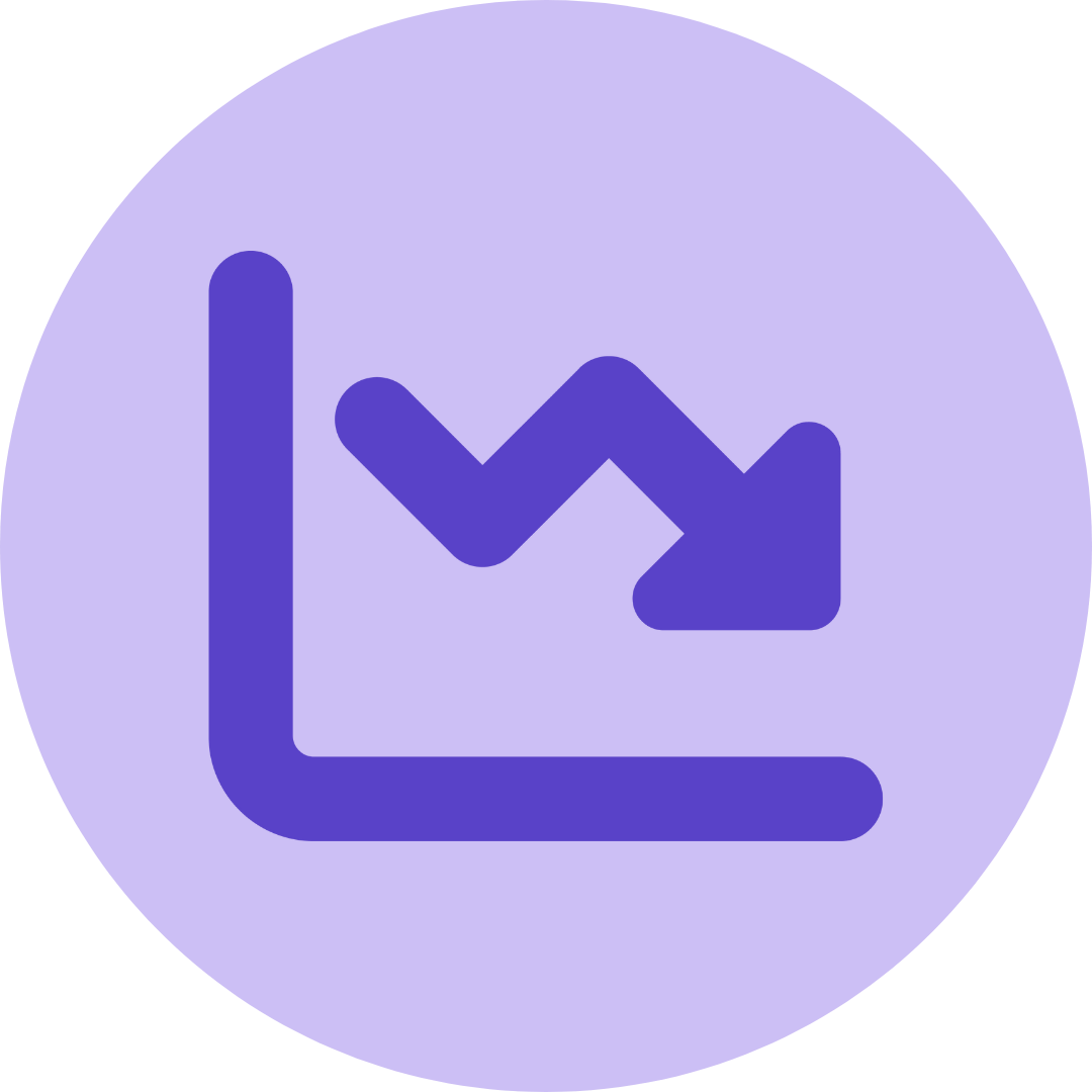 A blue circular icon with a downward arrow and a line graph in the center, representing data or download fuuz an industrial intelligence platform