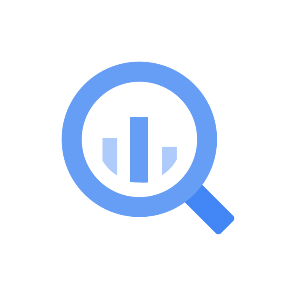 Magnifying glass icon with bar chart inside