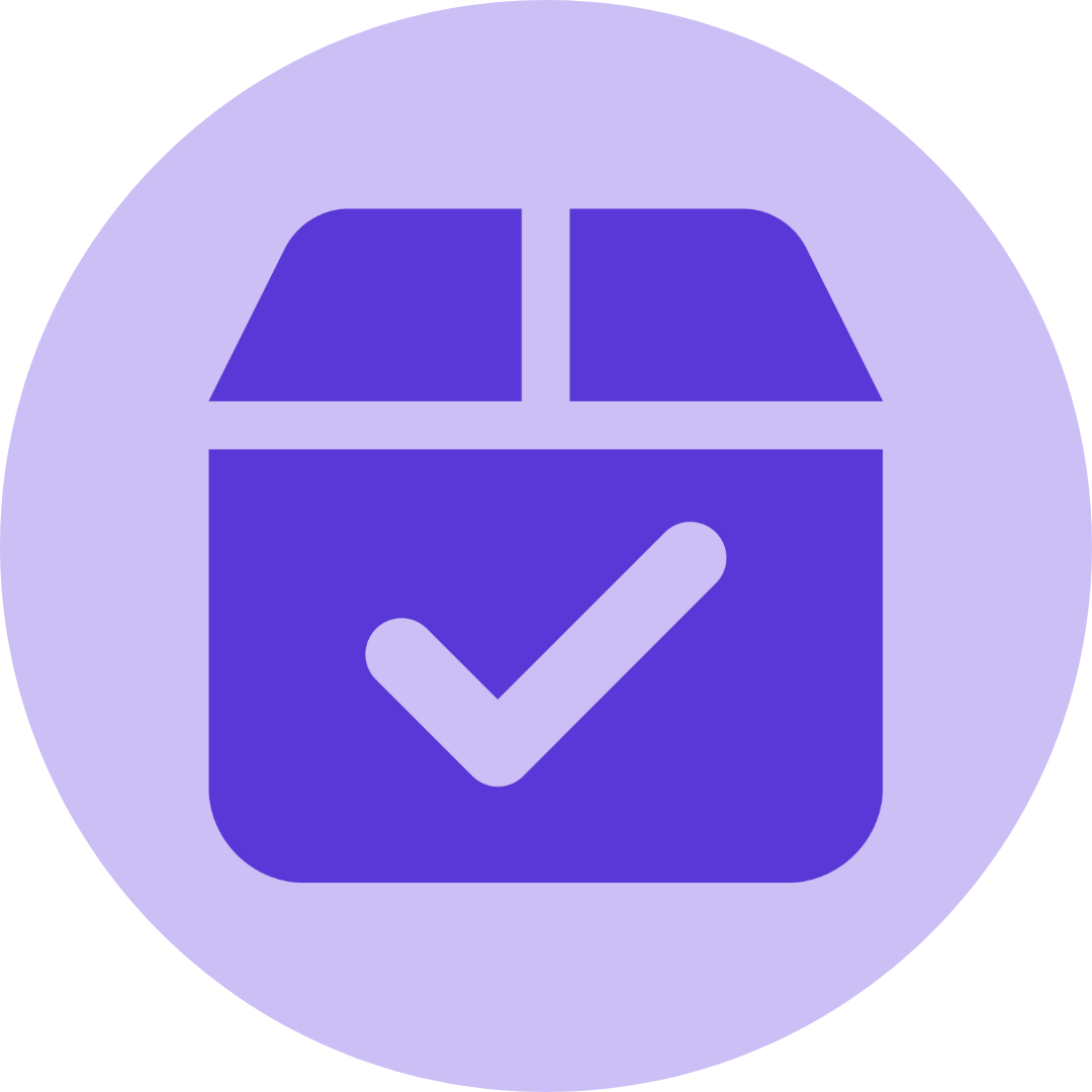 Blue circle with a checkmark inside a box, symbolizing verification or approval.