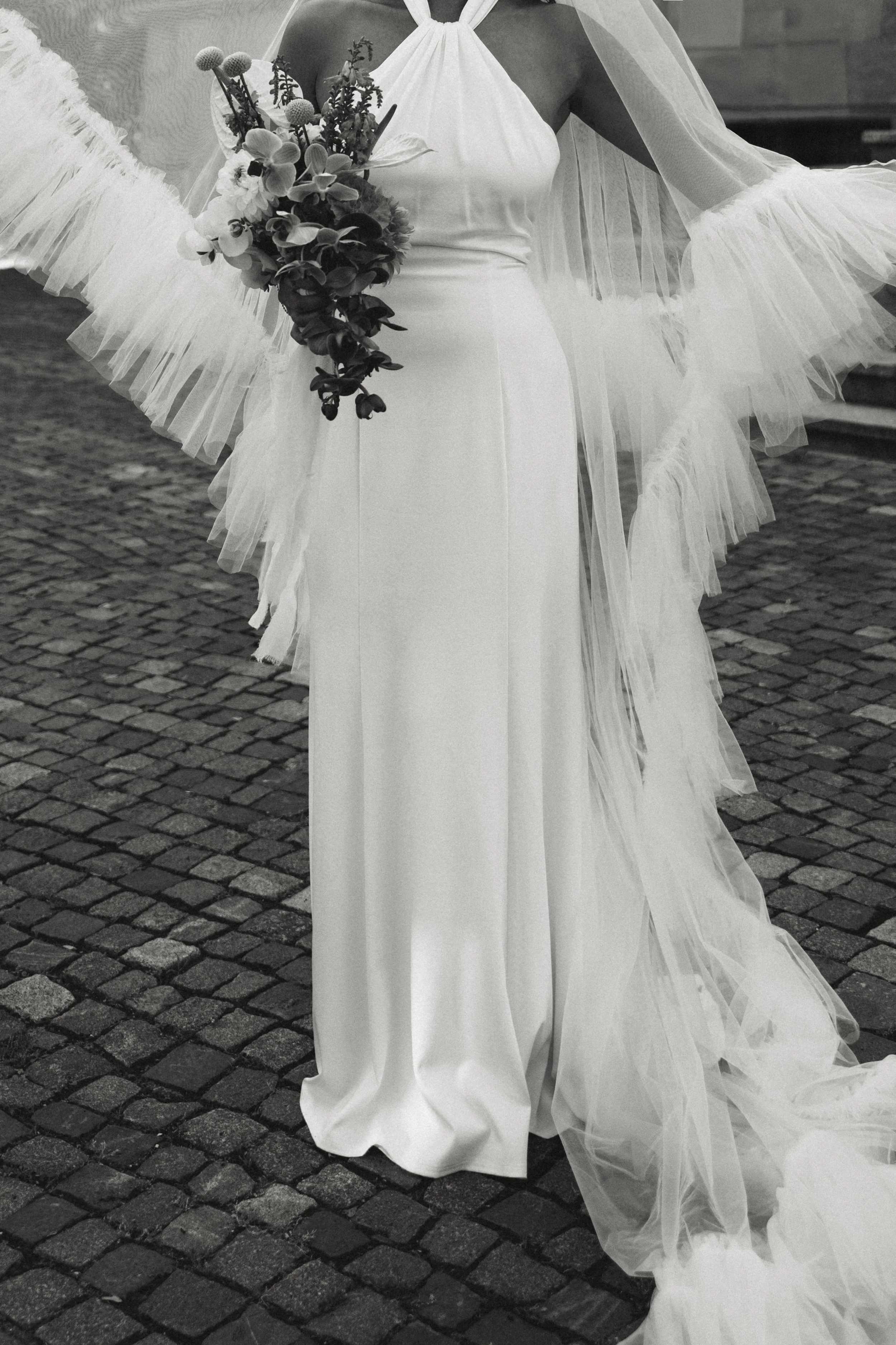 wedding dress and veil