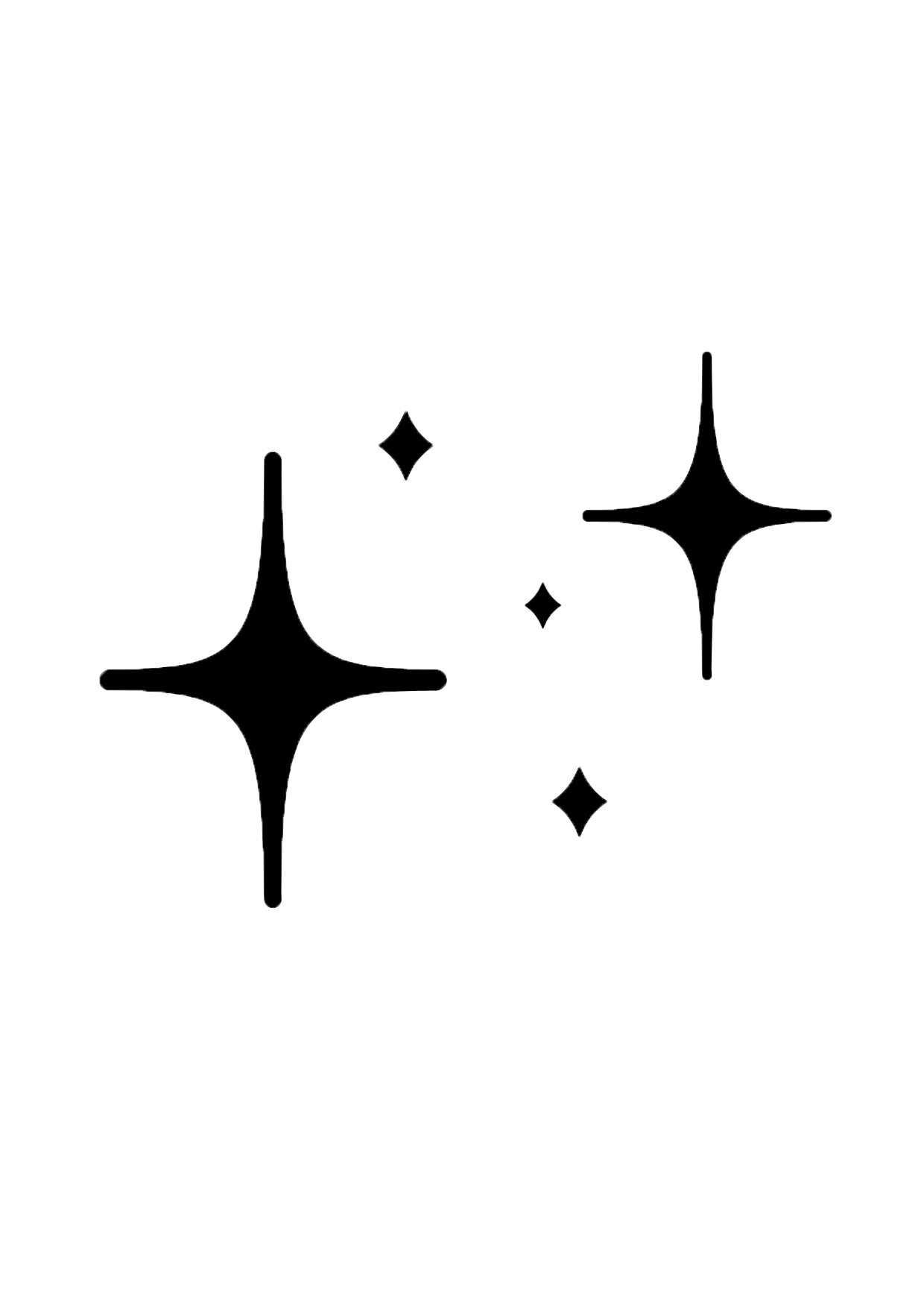 Illustration von zwei funkelnden Sternen und kleineren Sternchen auf schwarzem Hintergrund.