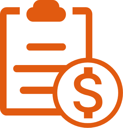 A finance or billing icon with a list, a cloud, and a dollar sign.